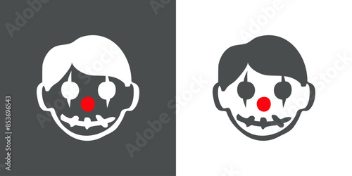 Logo con emoticono de zombi payaso para invitaciones y tarjetas de Halloween. Cabeza de zombi con maquillaje de payaso como personaje emoji