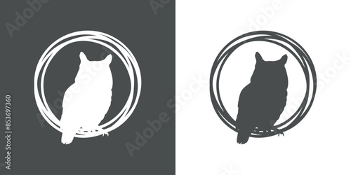 Logo con silueta de búho en marco circular con líneas