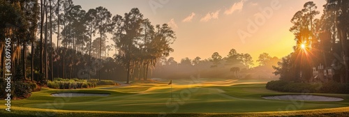 Sunrise Over a Lush Golf Course