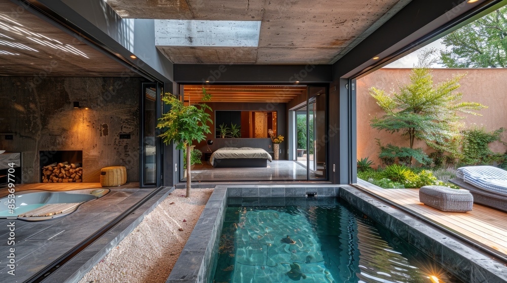 custom made wallpaper toronto digitalA Bathroom Interior Of A Modern House With A Swimming Pool And A Modern Pool Villa, High Quality, HD