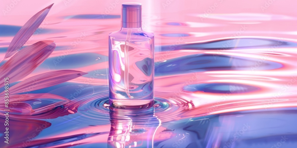 A bottle of perfume is floating on the surface of the water A bottle of perfume is floating on the surface of the water