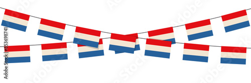 Netherlands flag garland on a rope for party, carnival, festival, celebration. National Holiday of Netherlands, bunting decoration flags, vector illustration. photo