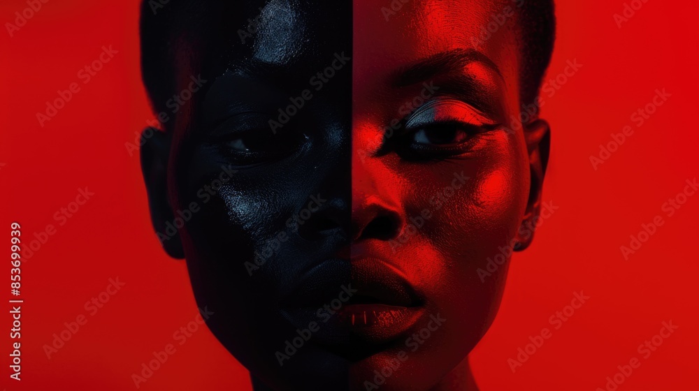 Portrait of an American woman on red background. Portrait of an American woman on red background.