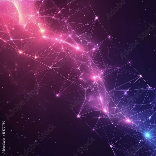 Abstract geometric network with pink and blue lights