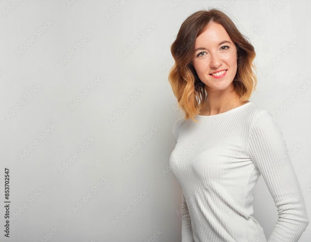 Young pretty woman with copy space against white background Young pretty woman with copy space against white background