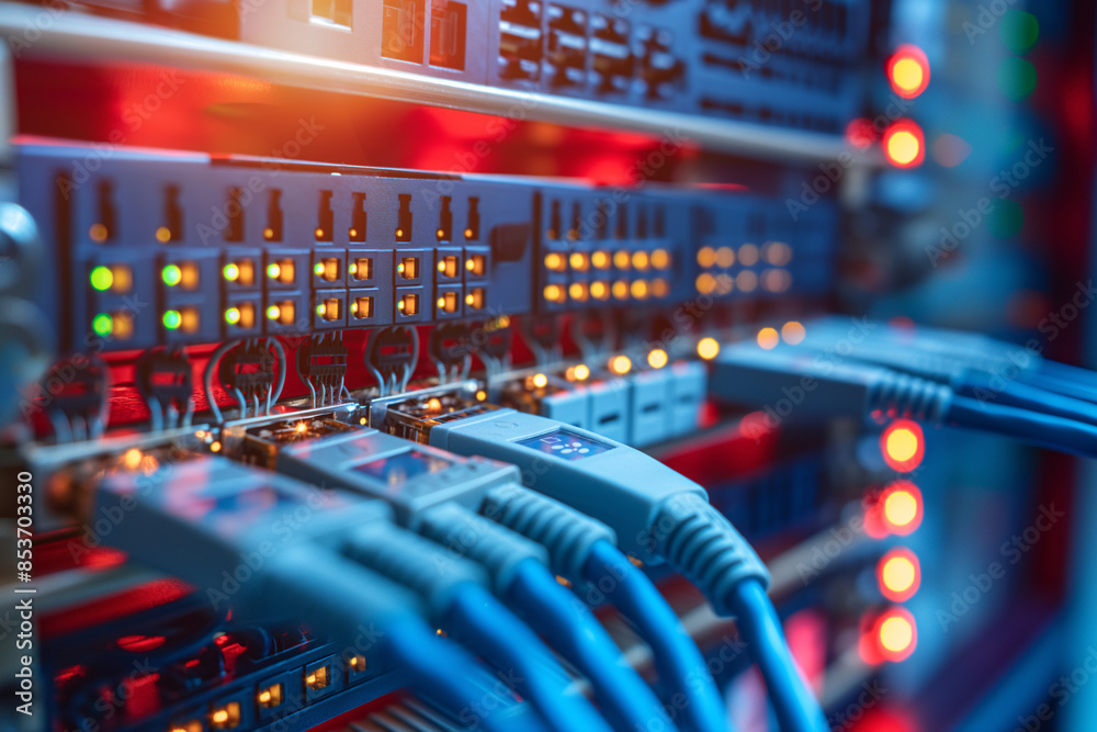 Network switch and ethernet cables with copy space Network switch and ethernet cables with copy space