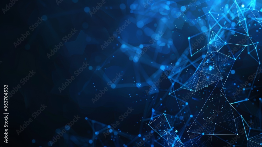 Abstract blue network of glowing lines and dots on dark background. Abstract blue network of glowing lines and dots on dark background.