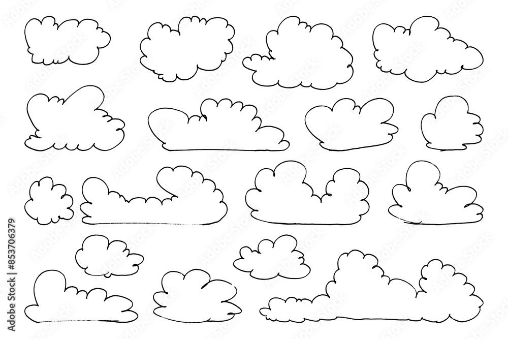 Collection of abstract flat cartoon and fluffy cloud icons. Set of hand drawn cartoon clouds in flat style. Collection of abstract flat cartoon and fluffy cloud icons. Set of hand drawn cartoon clouds in flat style.