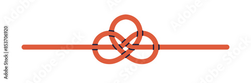 Mizuhiki knot binding. Japan cord craft. Japanese ceremonial art, decoration, knotwork adornment. Traditional oriental fortune string, rope. Flat vector illustration isolated on white background