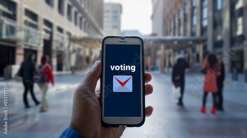 A mobile phone displaying a secure remote voting system interface, highlighting the convenience and accessibility of modern digital voting technology.