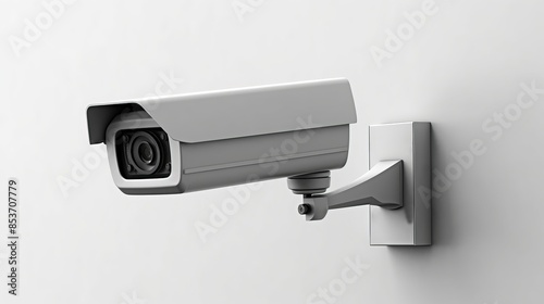 Modern security camera mounted on a white wall, capturing surveillance footage for enhanced safety and monitoring.