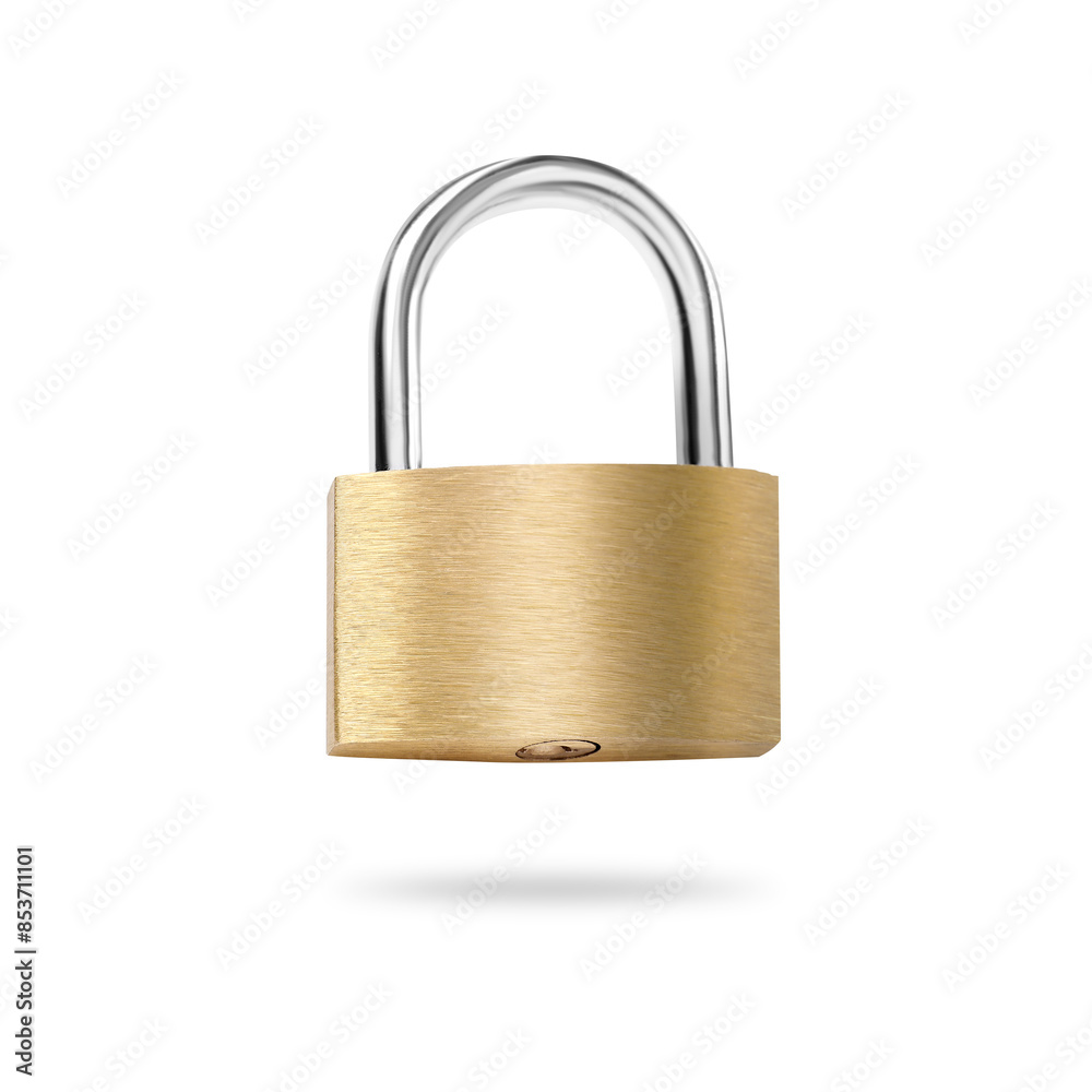 Shiny golden padlock in air on white background Shiny golden padlock in air on white background