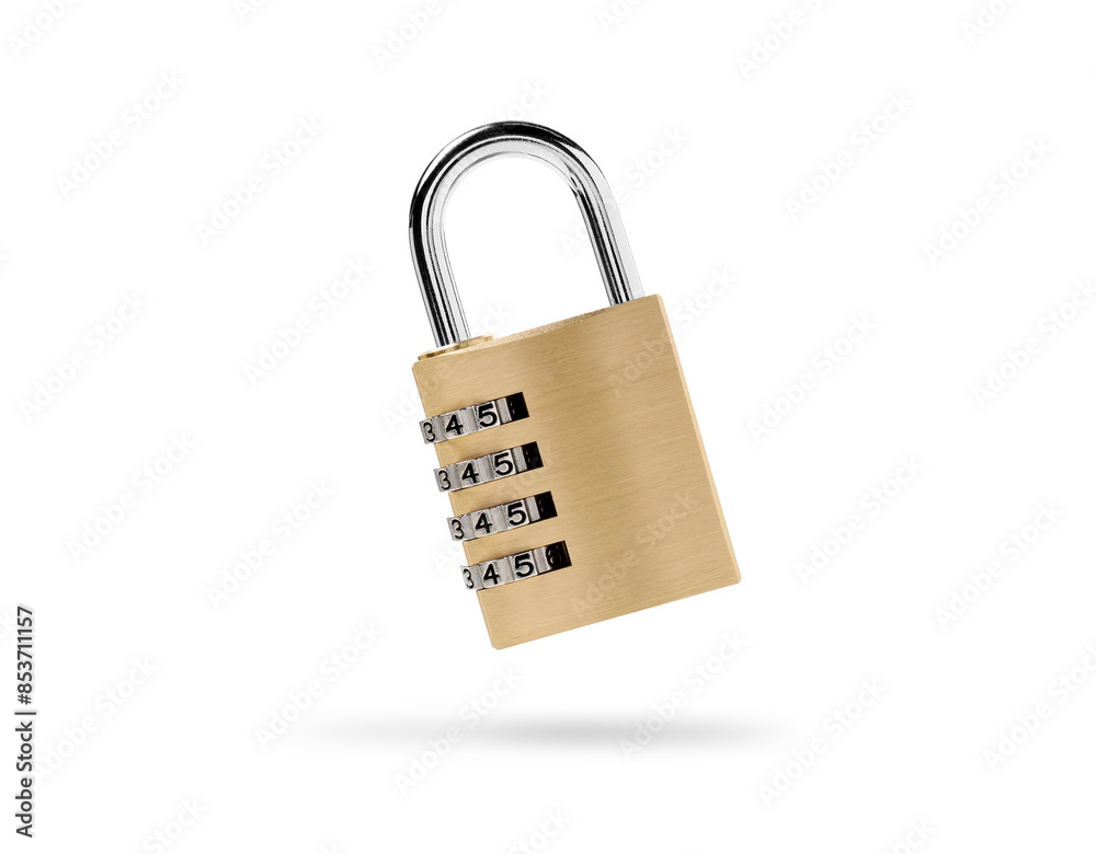 Combination padlock in air on white background Combination padlock in air on white background