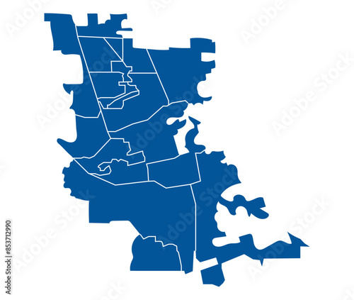 Outline blue map of Stockton city