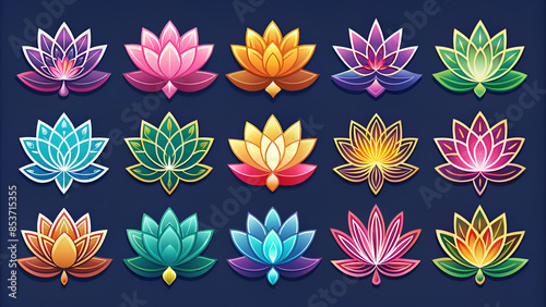 Collection of lotus icons with different styles