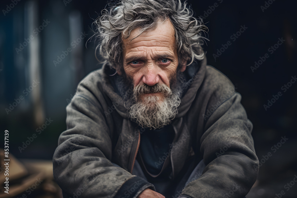 Old sad homeless man in dirty clothes Old sad homeless man in dirty clothes