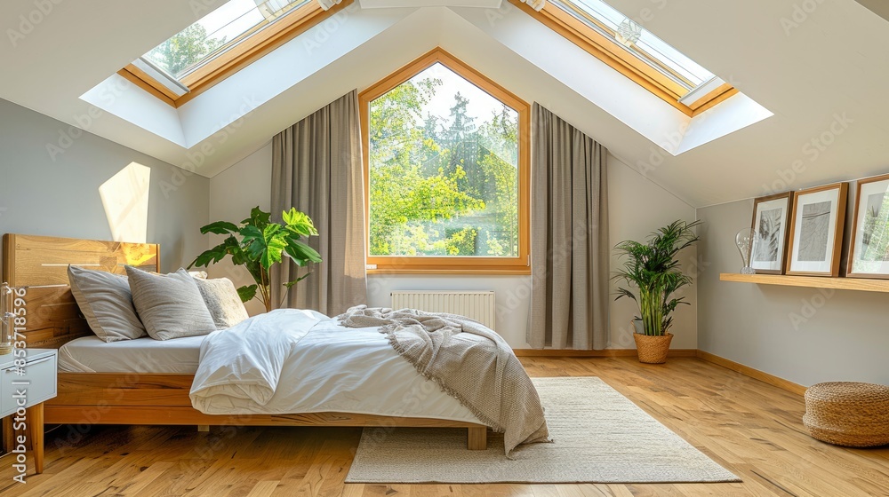 A Bright Bedroom In A Modern House Extension, High Quality, HD A Bright Bedroom In A Modern House Extension, High Quality, HD