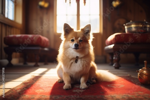 Portrait of a cute norwegian lundehund isolated on serene meditation room photo