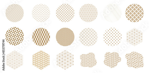 Geometric logo and symbol elements. Japanese traditional icon vector. Gold object decoration in vintage style.