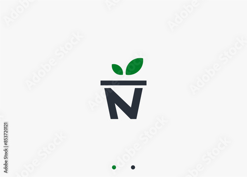 letter n with plant pot logo design vector silhouette illustration
