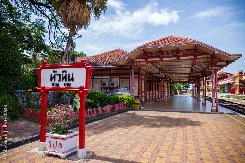 Naklejka premium May 31 2024 Hua Hin Prachuap Khiri Khan Railway Station, Thailand