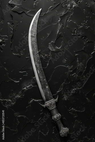 Minimalist image of a Kirpan (ceremonial sword) placed on a plain surface,