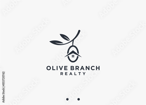 house with olive tree logo design vector silhouette illustration