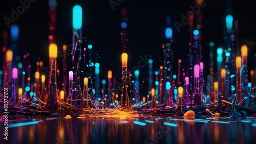 Neon Lights, Electric Dreams, a lively, colorful abstract background with many lights and shapes. photo