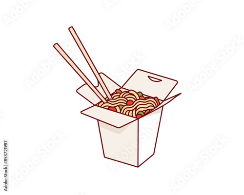 Noodle with paper box package . Hand drawn style vector design illustrations.