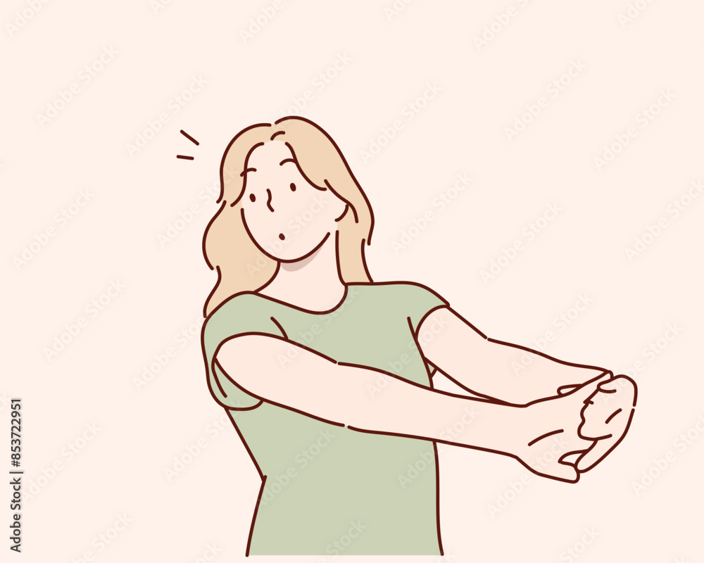 Arm stretch exercise. Hand drawn style vector design illustrations. Arm stretch exercise. Hand drawn style vector design illustrations.