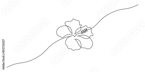 Hibiscus flower in one continuous line drawing. Floral abstract symbol in simple linear style. Organic red herbal tea concept in editable stroke. Contour tropical vector illustration
