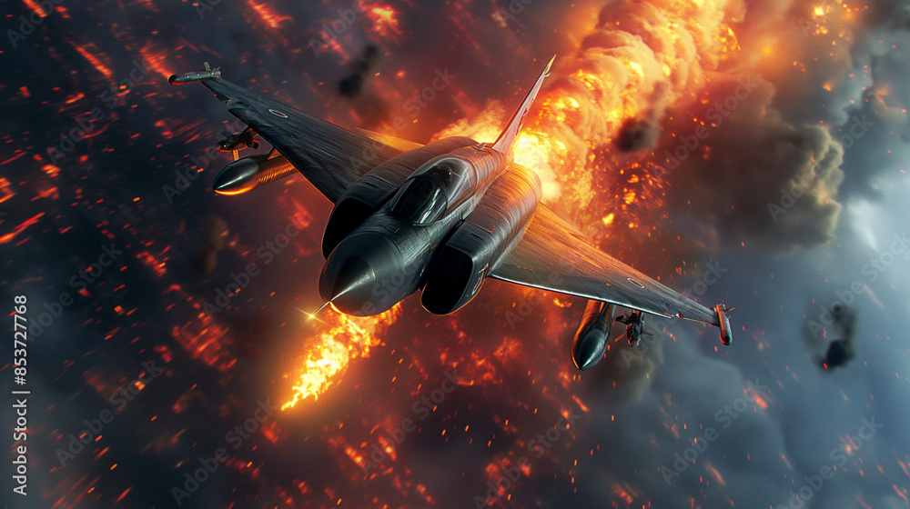 Fototapeta premium fighter jet burning in a dog fight