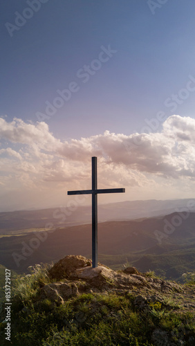  Cross on Mountaintop at sunset