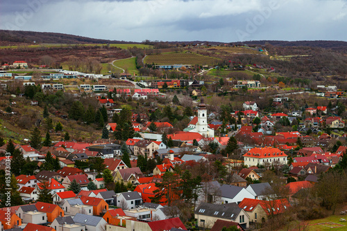 Photography Devin district of Bratislava with Parish Church of the Holy Cross towering over