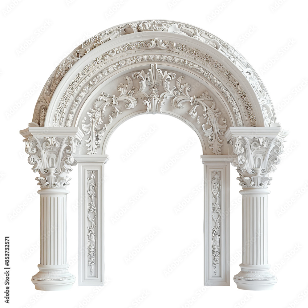 Obraz premium White architectural arch on white background.