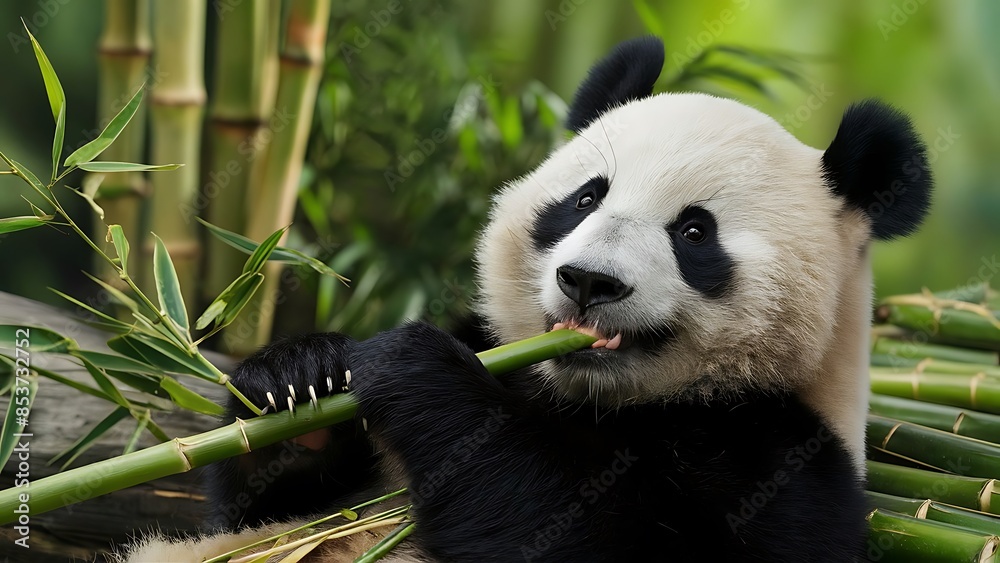 Obraz premium A panda chewing on bamboo (High Quality Wallpaper Wild PhotoGraphy)