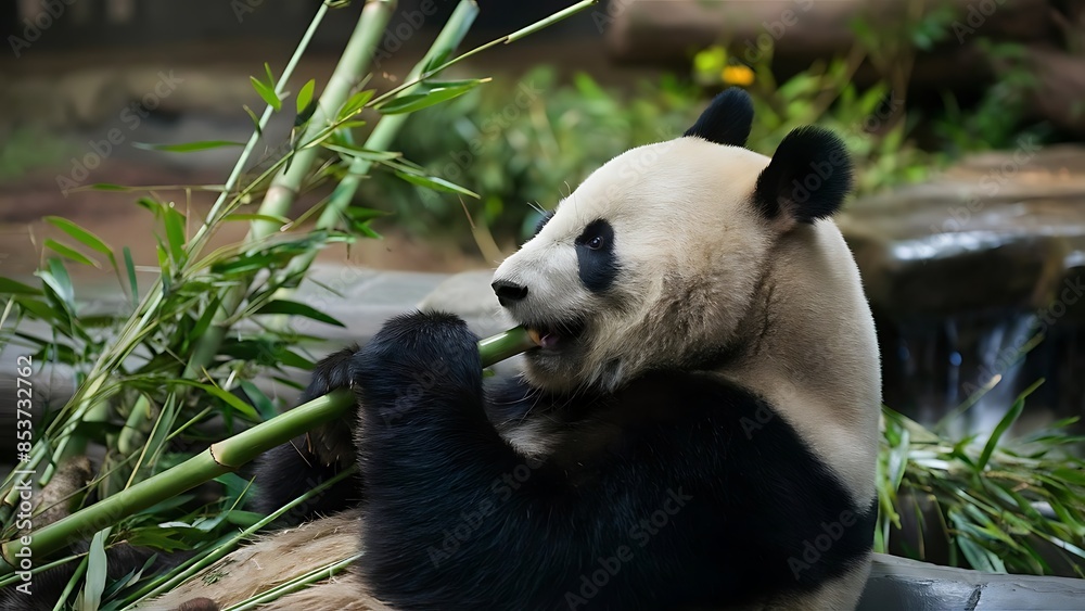 Obraz premium A panda chewing on bamboo (High Quality Wallpaper Wild PhotoGraphy)