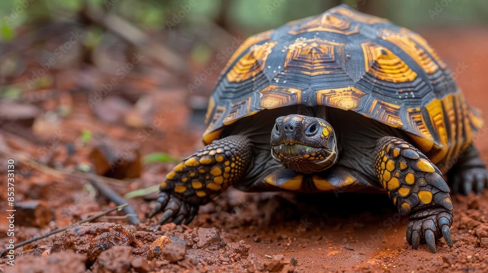 Obraz premium Capturing the engaging gaze of a tortoise as it explores its earthen surroundings