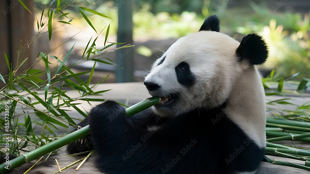 Fototapeta premium A panda chewing on bamboo (High Quality Wallpaper Wild PhotoGraphy)