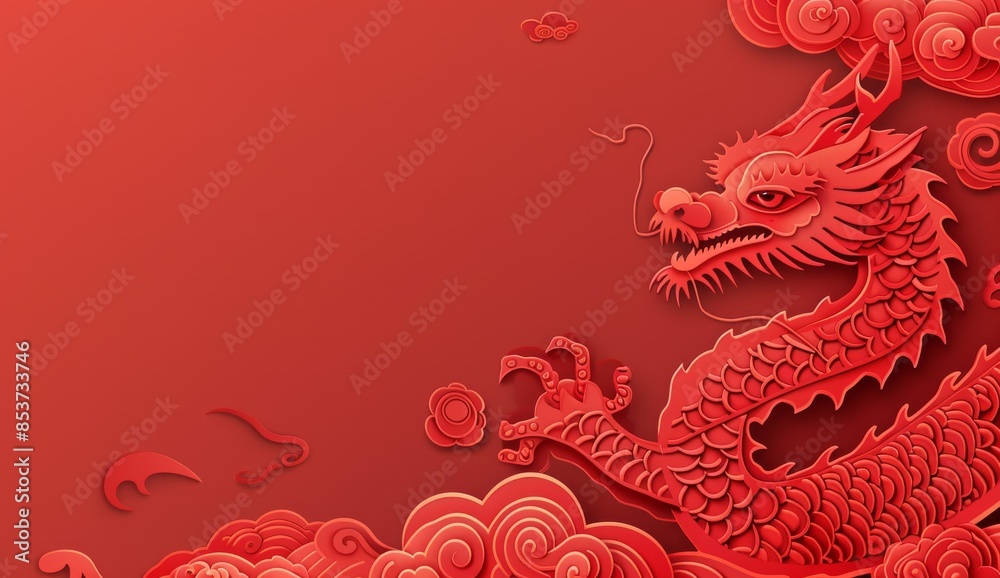 Red chinese dragon background. New year symbol with empty copyspace. Asia culture. Traditional festive asian banner. Holiday decoration banner with copy space Red chinese dragon background. New year symbol with empty copyspace. Asia culture. Traditional festive asian banner. Holiday decoration banner with copy space