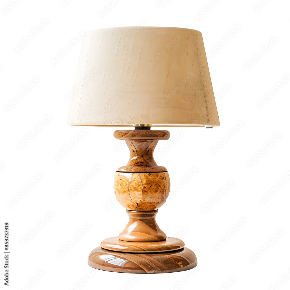Elegant wooden table lamp with a beige shade isolated on transparency background, PNG cut out, perfect for adding a touch of warmth and sophistication to any interior space. Elegant wooden table lamp with a beige shade isolated on transparency background, PNG cut out, perfect for adding a touch of warmth and sophistication to any interior space.