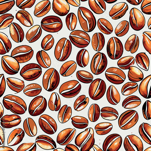 A close up of coffee beans with the idea of a coffee bean farm. Scene is warm and inviting