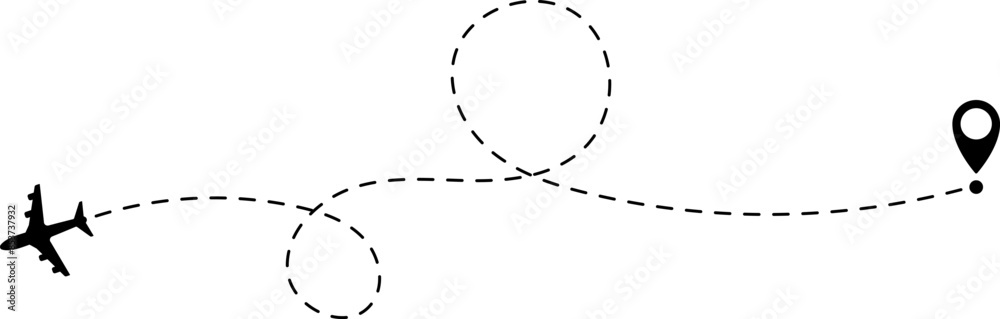Air plane flight route with start and end point and dash line trace - Airplane line path vector icon Air plane flight route with start and end point and dash line trace - Airplane line path vector icon