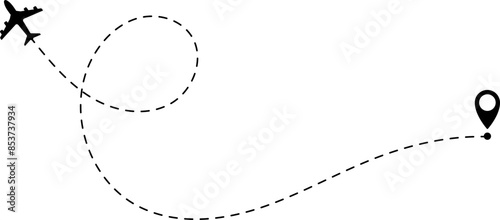 Air plane flight route with start and end point and dash line trace - Airplane line path vector icon