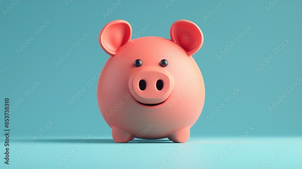Cute pink piggy bank on a turquoise background, perfect for savings, finance, and money-related concepts in a fun and engaging way. 3D Illustration. Cute pink piggy bank on a turquoise background, perfect for savings, finance, and money-related concepts in a fun and engaging way. 3D Illustration.