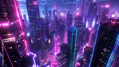 A cityscape with neon lights and buildings in the background © artpray