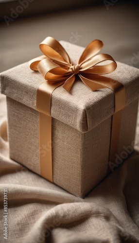 A beautifully wrapped beige gift box with a satin ribbon, perfect for any special occasion.