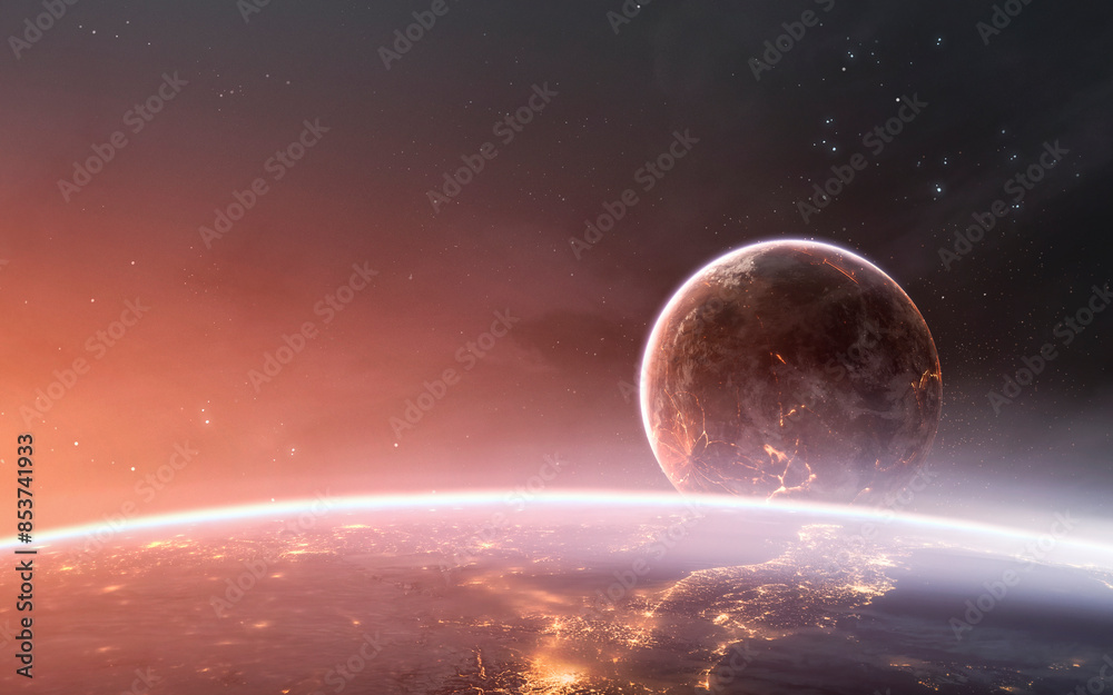 3D illustration of planets in deep space. High quality digital space art in 5K - realistic visualization