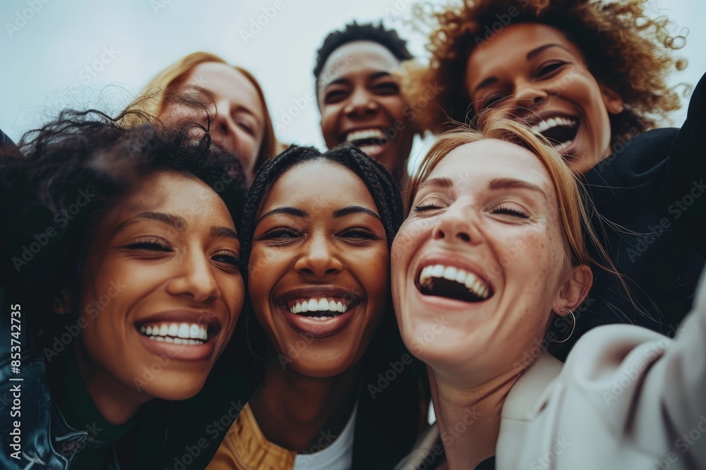 Diverse Group of Friends Smiling and Laughing Together in a Close-Up Outdoor Portrait Diverse Group of Friends Smiling and Laughing Together in a Close-Up Outdoor Portrait