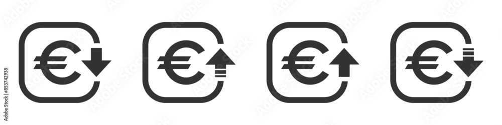 Cost reduction and increase icon. Euro decrease and increase vector icons Cost reduction and increase icon. Euro decrease and increase vector icons